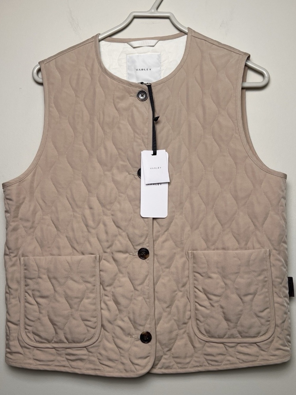 NWT Varley Karla Quilted Gilet Retail $168.00 Light Taupe Small